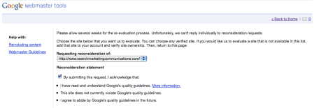 Google Webmaster Tools Reconsideration Request