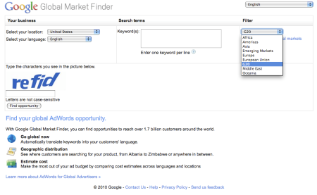 Google Global Market Finder
